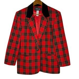 Sag Harbor Petite Women's Plaid Wool Blend Blazer Size 10 Preppy Old Money